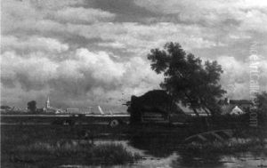 Hollandische Landschaft Mit Kuhen Am Seeufer by Gustave Pieron