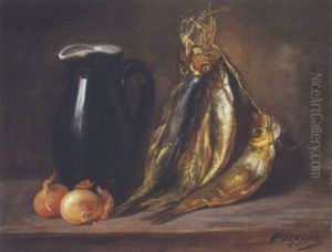 Opstilling Med Rogede Sild, Kande Og Log Pa Et Bord by Nicolas Constant Pierrat