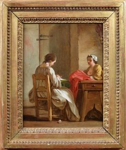 Une Femme Cousant, Deux Femmes Cousant (pair) by Jean Baptiste Marie Pierre
