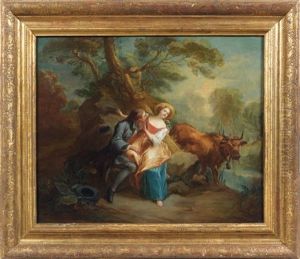 Le Galant Empresse Et La Jolie Villageoise by Jean Baptiste Marie Pierre