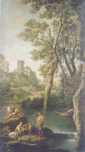 A River Landscape With A Peasant Family, A Man In A Boar, Fisherfolk And Travellers - view 1