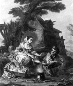 A Family Cooking Over A Brazier In A Landscape