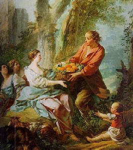 Pastoral Scene With A Young Man Presenting A Basket Of Fruit To A Young Woman