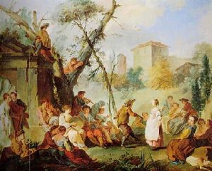 Landscape With Peasants Playing Music And Dancing by Jean Baptiste Marie Pierre