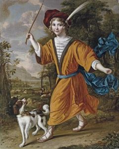 Portrait Of A Boy In Costume, With A Dog In A Landscape by Christoffel Pierson