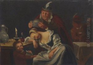 A Tavern Scene With A Man Teasing A Sleeping Woman by Christoffel Pierson