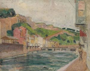 Stadtansicht Mit Fluss (studie)