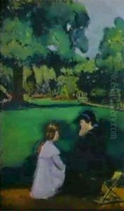 Mere Et Sa Fille Au Parc by Fernand Piet