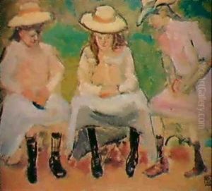 Trois Jeunes Filles Au Parc by Fernand Piet