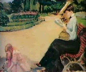 Lecture Et Enfant Au Sable by Fernand Piet