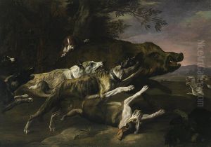 Hounds Bringing Down A Boar by Peeter Boel