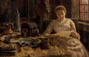 Portrait De Femme Assise A La Lecture by Evert Pieters