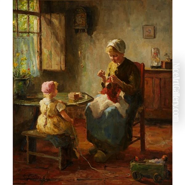 Mother And Child Knitting - view 1