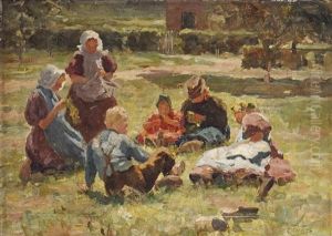 Children Making Flower Crowns In Spring by Evert Pieters