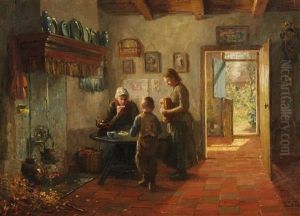 Dutch Interior With Mother And Children by Evert Pieters