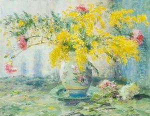 Yellow And Pink Flowers In A Vase by Evert Pieters