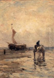 A Shellfisher On The Beach, A Bomschuit In The Distance by Evert Pieters