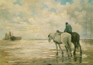 Fishermen With Horses And Fishing Vessels On A Beach Fishermen With Horses And Fishing Vessels On A Beach