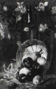 Obststilleben Mit Flasche by Evert Pieters