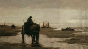 A Horse-drawn Cart On The Beach by Evert Pieters
