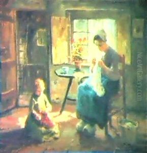 Mother And Child In A Sunlit Interior