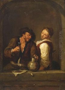 A Couple Drinking And Smoking In An Arched Window by Cornelis Pietersz
