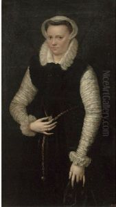 Portrait Of A Lady In A Black Tunic With White Lace Sleeves, With A Gold Chain