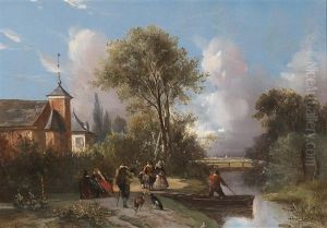 Idyllic Scene By The River With Approaching Storm (+ Crossing The River; 2 Works) by Abraham Van Der Wayen Pieterszen