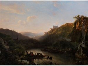 Flussfahren Vor Einem Berghang Mit Klosterkirche by Abraham Van Der Wayen Pieterszen