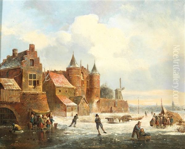 Dutch Winter Landscape With Ice-skaters - view 1