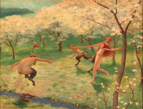 Tanzende Faune Und Nymphe Unter Bluhenden Baumen - view 1