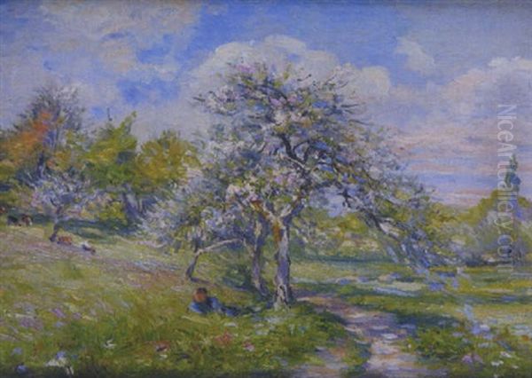 Paysan Se Reposant Sous L'arbre En Fleurs A Eragny - view 1