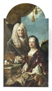 Portrait Of A Gentleman, Holding A Snuff Box, Standing Beside His Wife, Who Is Seated Holding An Embroidery Portrait Of A Gentleman, Holding A Snuff Box, Standing Beside His Wife, Who Is Seated Holding An Embroidery