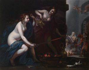 Anfinome Und Evadne, Die Tochter Des Pelias, Verhext Von Medea by Simone Pignoni