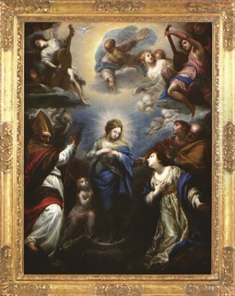La Vierge En Gloire Avec Sainte Catherine D'alexandrie, Saint Etienne, Un Evangeliste Et Un Saint Eveque (saint Nicolas?) - view 1