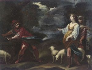 Jacob And Rebecca At The Well by Simone Pignoni
