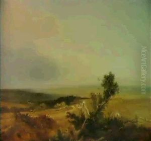Landscape With A Shepherd By Fence Watching His Flock by Henry Pilleau