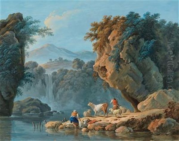 A Shepherd Couple In A Mountainous Landscape - view 1