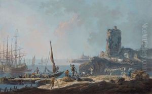 Pecheurs Amarrant Une Barque Dans Un Port Pecheurs Amarrant Une Barque Dans Un Port