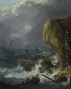 Rocky Coastal Landscape With Ships And The Crews In Distress Rocky Coastal Landscape With Ships And The Crews In Distress