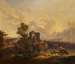 Franzosische Landschaft Mit Pferdekarren Am Seeufer Franzosische Landschaft Mit Pferdekarren Am Seeufer