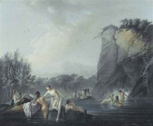 Women Bathing At A Rocky Pool