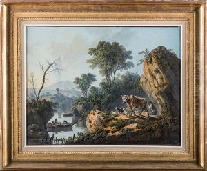 Paysage Avec Des Pecheurs, Un Berger Et Son Troupeau by Jean-Baptiste Pillement