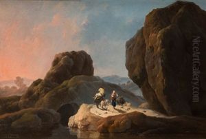 Bergers Dans Un Paysage De Rochers by Jean-Baptiste Pillement