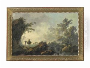 A Wooded Landscape With Herdsmen By A Stream A Wooded Landscape With Herdsmen By A Stream