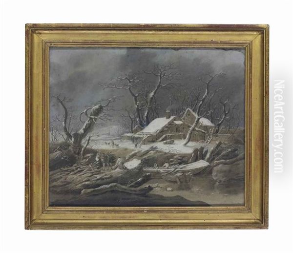 A Winter River Landscape With Peasants Gathering Wood, A Hamlet Beyond - view 1