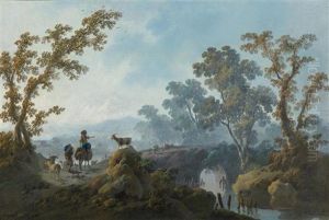 Hirten In Einer Mediterranen Landschaft by Jean-Baptiste Pillement
