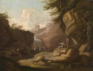 Figuren Auf Einem Fels In Einer Flusslandschaft