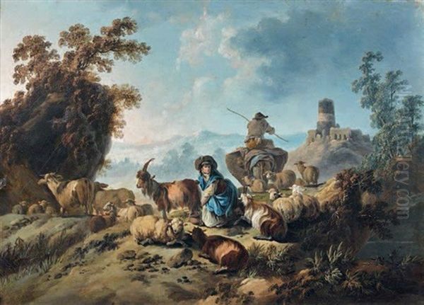 Gardienne De Chevres Dans Un Paysage - view 1