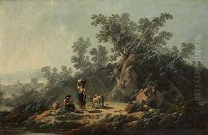 Bergers Au Repos Pres D'une Riviere (pair) by Jean-Baptiste Pillement